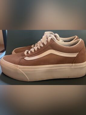 Vans Platform Sneakers in Taupe with White Stripe
